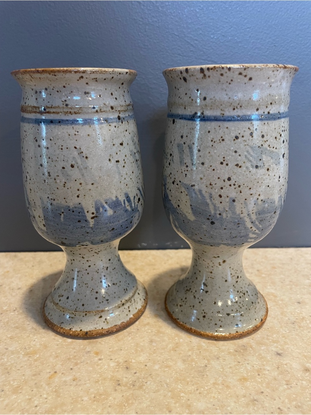 STUDIO ART POTTERY Set of 2 Goblet Chalice Cups Studio Art Pottery Handmade 8oz